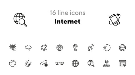 Poster - Internet line icon set. Globe, network, satellite. Connection concept. Can be used for topics like communication, broadcasting, modern technology