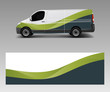 Cargo van decal with green wave shapes , truck and car wrap vector, Graphic abstract stripe designs for wrap branding vehicle