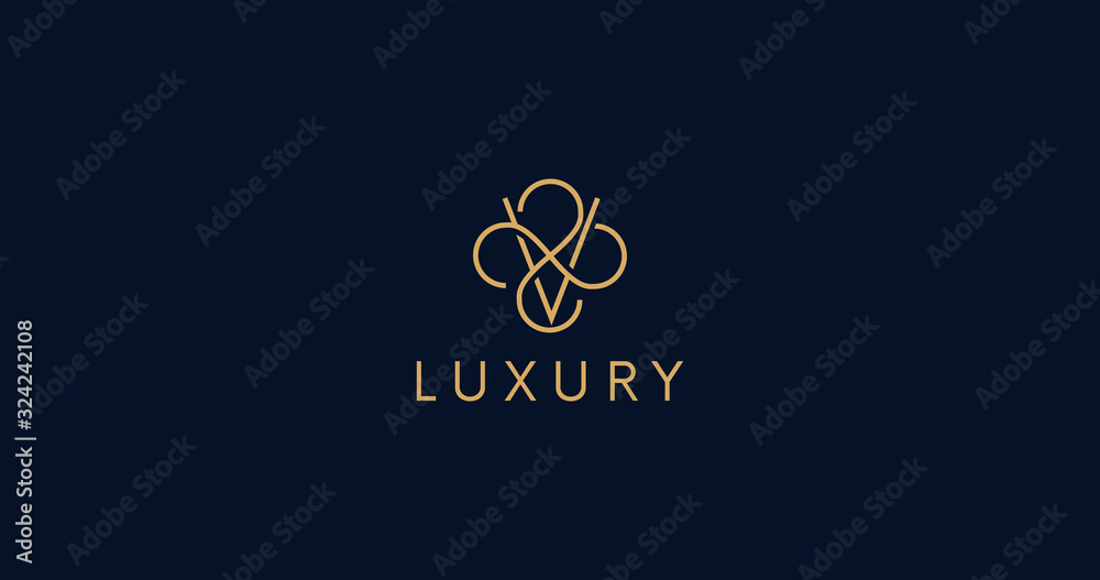 Luxury V letter logo sign vector design. Elegant linear monogram. Stock ...