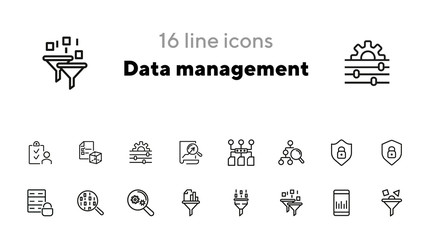 Poster - Data management line icon set. Connection, technology, searching. Database concept. Can be used for topics like computer system, optimization, internet security