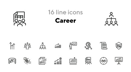 Career line icon set. Set of line icons on white background. Working concept. Diagram, business plan, career growth, Vector illustration can be used for topics like office, job, management