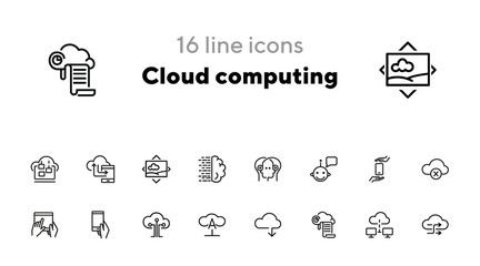 Sticker - Cloud computing line icon set. Exchange, networking, print. Information technology concept. Can be used for topics like data storage, big data, personal data