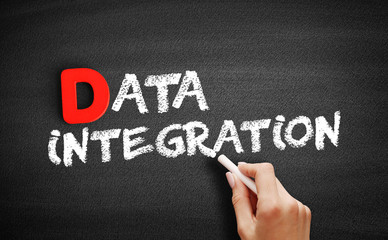 Poster - Data Integration text on blackboard, technology concept background
