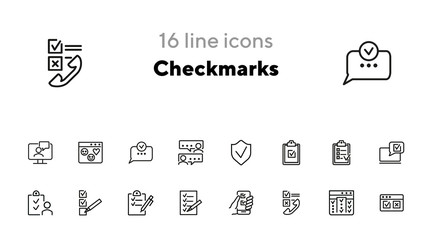 Sticker - Checkmarks line icon set. Ticks, list, clipboard. Survey concept. Can be used for topics like customer feedback, exam, checklist