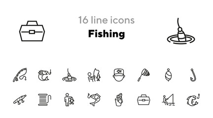 Poster - Fishing line icon set. Fisherman, net, hook. Fishery concept. Can be used for topics like catch, hobby, fishing trip