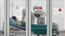 Coronavirus Covid 19 Infected Patient In Quarantine Room With Quarantine And Outbreak Alert Sign At Hospital With Disease Control Experts Make Disease Treatment, Coronavirus Covid 19 Disease Treatment