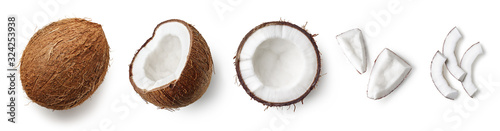 Fotografía Set of fresh whole and half coconut and slices