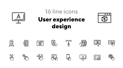 Aufkleber - User experience design line icon set. Computer, hand, gadget. App concept. Can be used for topics like interface, software developer, information