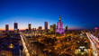 Warszawa, widok na centrum miasta o zachodzie slońca