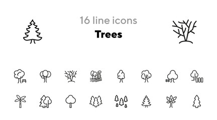 Poster - Trees line icon set. Fir tree, forest, palm. Nature concept. Can be used for topics like park, country, plant
