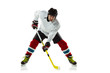 © master1305 - Speed. Young male hockey player with the stick on ice court and white background. Sportsman wearing equipment and helmet practicing. Concept of sport, healthy lifestyle, motion, movement, action.