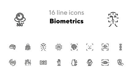 Poster - Biometrics line icon set. Fingerprint, face ID, DNA. Identity concept. Can be used for topics like security, safety, recognition
