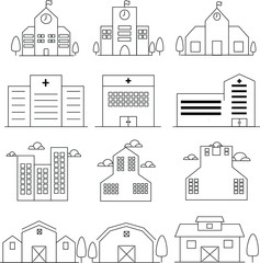 illustrator icon set house,farm,building,hospital