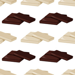 Pieces of dark and white milk chocolate. Seamless pattern. Vector sweet background.