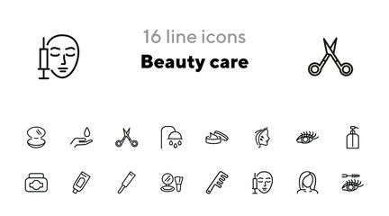 Poster - Beauty care line icon set. Cream, eyelashes, mascara. Beautician concept. Can be used for topics like beauty salon, cosmetic products, face lifting