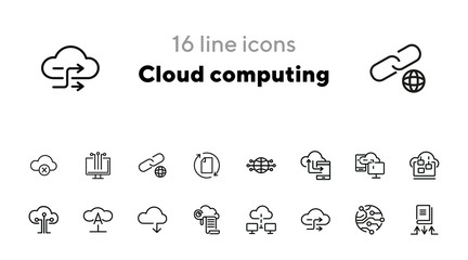 Poster - Cloud computing line icon set. Set of line icons on white background. Programming concept. System, service, device. Vector illustration can be used for topics like technology, internet, computer