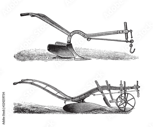Fotografía Old plough / vintage illustration from Brockhaus Konversations-Lexikon 1908