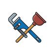 Plunger and pipe wrench isolated  vector illustration