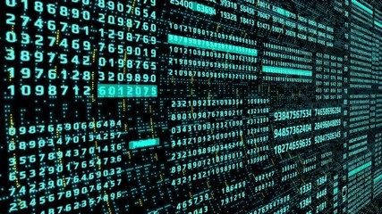 Fototapete - Digital Data Binary Code Futuristic Number Element Cyber Technology Transfer. Graphic Motion Character Statistics Monitor Display Background.