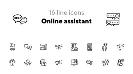 Online assistant line icon set. Operator, communication, technology. Call center concept. Can be used for topics like consulting, web service, helpdesk
