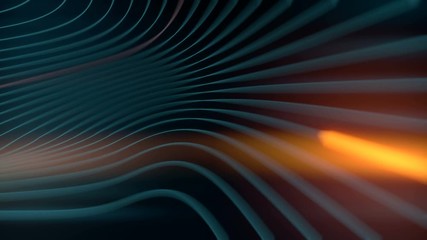 Fototapete - deformed wavy wires with motion glowing lines. 3d render loop animation. 4k, uhd