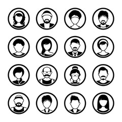 Canvas Print - Black vector avatar circle icons male and female