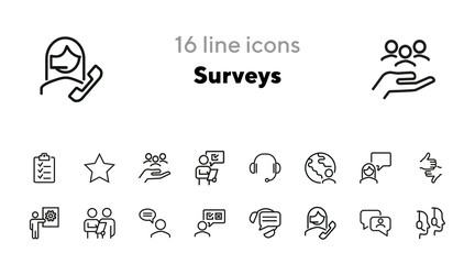 Poster - Surveys line icon set. Rate, evaluation, comment, operator. Customer service concept. Can be used for topics like review, feedback, call center, support service