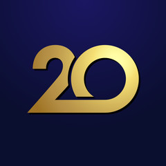 Wall Mural - 20 th anniversary numbers. 20 years old logotype. Shining golden congrats. Isolated abstract graphic design template. Creative 3D digits. Up to 20%, -20% percent off discount. Congratulation concept.