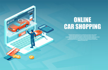 Wall Mural - Vector of a man buying a car in the internet