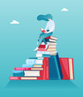 © Feodora - Vector of a woman sitting on a pile of books and reading