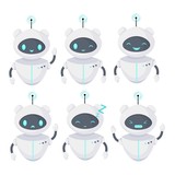 Fototapeta  - Chat bot icon set. Robot with different emotions. Virtual assistant for website, mobile app and customer service. Cartoon flat vector illustration.