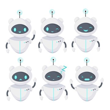 chat bot icon set. robot with different emotions. virtual assistant for website, mobile app and cust