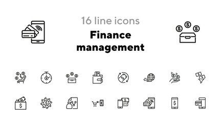 Poster - Finance management line icon set. Income, mobile payment, credit card. Business concept. Can be used for topics like banking, budget, spending money