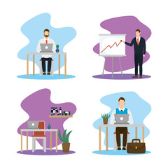 Poster - elegant businessmen set scenes icons