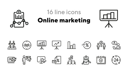 Poster - Online marketing line icon set. Presentation, graph, announcement. Business concept. Can be used for topics like SEO, internet advertising, analysis