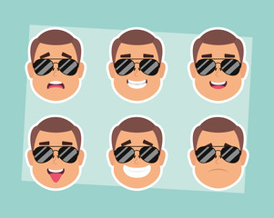 Canvas Print - group of man faces with sunglasses characters