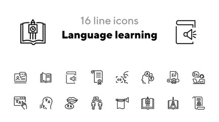 Canvas Print - Language learning line icon set. Book, diploma, interpreting. Education concept. Can be used for topics like communication, studying abroad, elearning