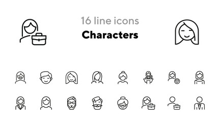 Poster - Characters line icon set. Face, personnel, profession. Avatar concept. Can be used for topics like people, social media, occupation