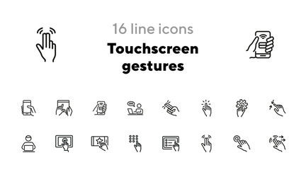 Poster - Touchscreen gestures line icon set. Press, tap, smartphone, tablet. Modern technology concept. Can be used for topics like phone features, gesturing, app design