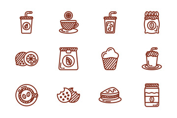 Poster - bundle of coffee and tea line style icon