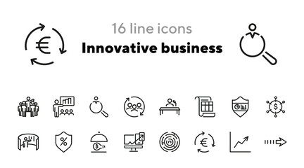 Poster - innovative business icons. set of line icons. interactive presentation, innovation concept, job inte