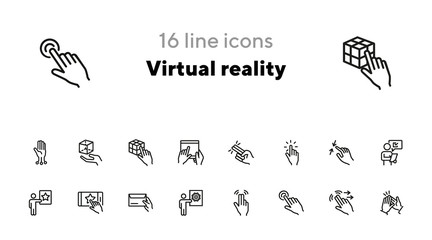 Poster - Hand gesture icons. Set of line icons. Pressing button, clapping, message, ticking. Hand sign concept. Vector illustration can be used for topics like communication, technology, networking