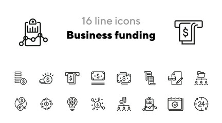 Poster - Business funding line icon set. Money, brainstorming, report. Business concept. Can be used for topics like finance, income, money making
