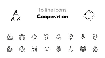 Poster - Cooperation icon set. Line icons collection on white background. Collaboration, achievement, teamwork. Company concept. Can be used for topics like business, marketing strategy, staff