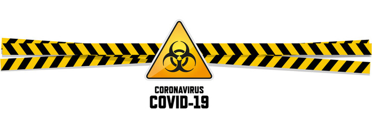 warning coronavirus sign on white banner