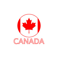 round national flag of canada with red maple leaf on the white background and lettering. vector illu