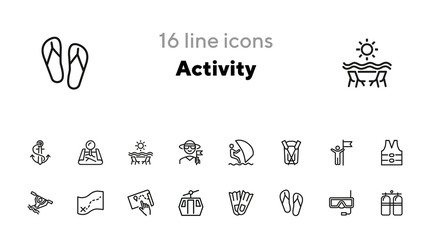 Poster - Activity line icon set. Sailing, kayaking, diving. Active lifestyle concept. Can be used for topics like sport, adventure, leisure