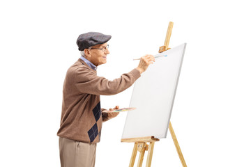 Poster - Elderly man painting on a canvas