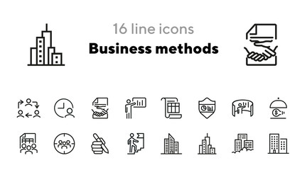 Poster - Business methods line icon set. Office building, team, staff, idea. Business concept. Can be used for topics like work on project, teamwork, management, leadership