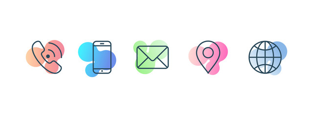set of contact information icon with abstract gradient fluid background version - vector